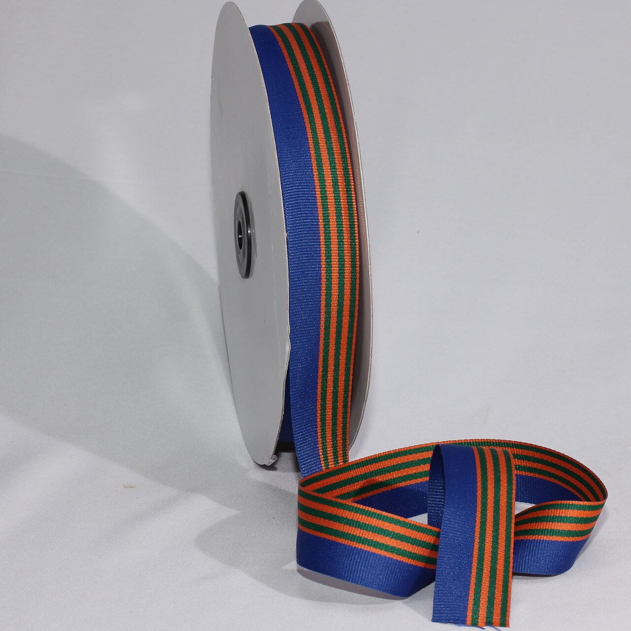 The Ribbon People Navy Blue and Green Striped Woven Grosgrain Craft Ribbon 1" x 55 Yards